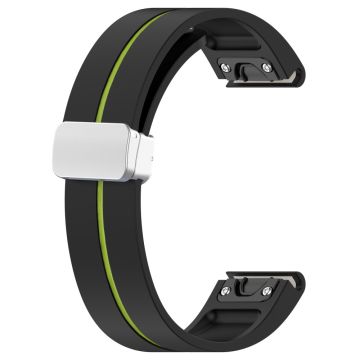 Samsung Galaxy Watch 6 / 6 Classic / 5 / 4 Magnetic Silver Buckle Watch Strap 20mm Dual Color Silicone Band - Black+Lime