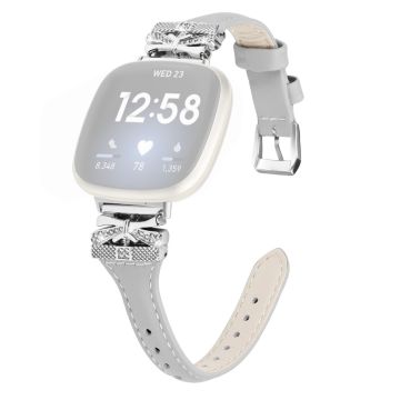 Silver Buckle Watch Strap Fitbit Versa 3 / 4 / Sense / Sense 2 Butterfly Connector Adjustable Band - Grey