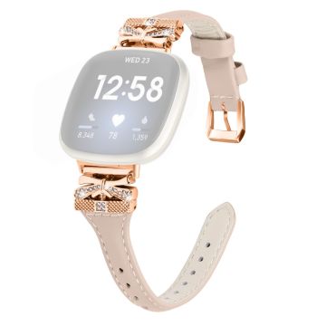 Rose Gold Buckle Band Fitbit Versa 3 / 4 / Sense / Sense 2 Genuine Cowhide Leather Watch Strap - Apricot