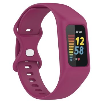 Fitbit Charge 6 / 5 / 4 / 3 Watch Strap Integrate Silicone Watch Band with Case Cover - Wine Red