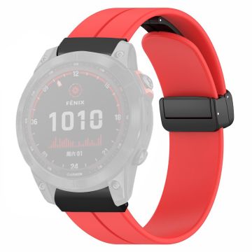 Garmin Fenix 7X / 6X / 5X Watch Strap Magnetic Buckle Silicone Band with 26mm Connector - Red