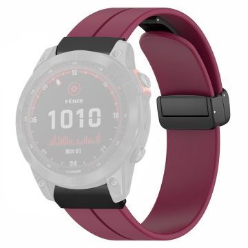 Garmin Fenix 7X / 6X / 5X Watch Strap Magnetic Buckle Silicone Band with 26mm Connector - Wine Red