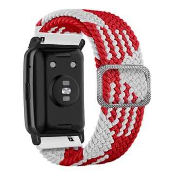 Huawei Watch Fit / Watch Fit Special Edition Watch Band Nylon Braided Elastic Wrist Strap - Red+White