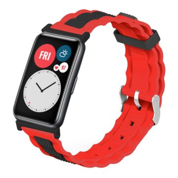 Huawei Watch Fit / Watch Fit SE Watch Band Dual Color Wave Design Flexible Strap - Red+Black