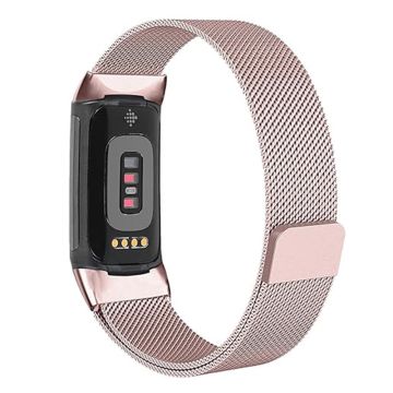 KALEBOL Series Fitbit Charge 4 / 3 Watch Band Stainless Steel Milanese Mesh Strap Bracelet - Rose Gold