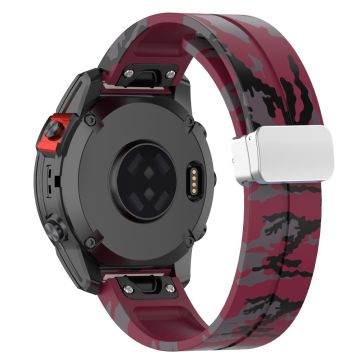 Garmin 26mm Quickfit Universal Flexible Watch Band Silver Buckle Wrist Strap - Camo Wine Red