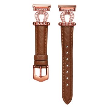 Samsung Galaxy Watch6 Classic 47mm 43mm / GarminActive 5 Watch Strap 20mm U-shape Cowhide Leather Band - Light Brown / Rose Gold Buckle Buckle