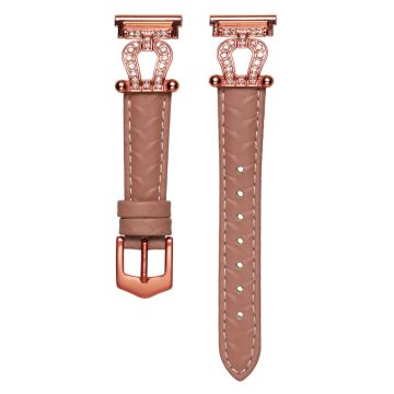 Samsung Galaxy Watch6 Classic 47mm 43mm / GarminActive 5 Watch Strap 20mm U-shape Cowhide Leather Band - Bean Pink / Rose Gold Buckle Buckle