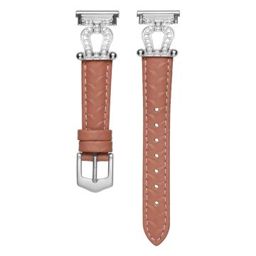 Samsung Galaxy Watch6 Classic 47mm 43mm / GarminActive 5 Watch Strap 20mm U-shape Cowhide Leather Band - Bean Pink / Silver Buckle Buckle