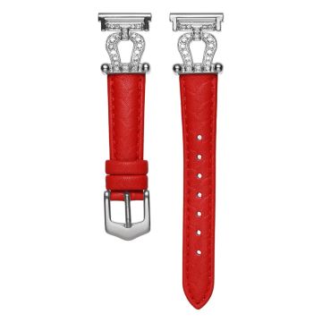 Samsung Galaxy Watch6 Classic 47mm 43mm / GarminActive 5 Watch Strap 20mm U-shape Cowhide Leather Band - Red / Silver Buckle Buckle