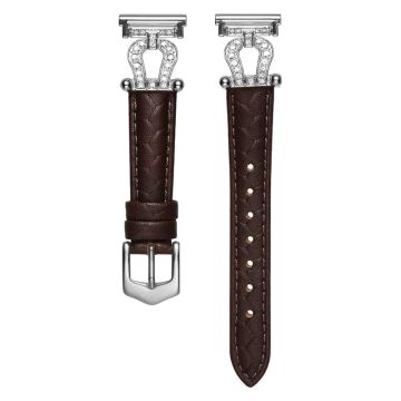 Samsung Galaxy Watch6 Classic 47mm 43mm / GarminActive 5 Watch Strap 20mm U-shape Cowhide Leather Band - Dark Brown / Silver Buckle Buckle