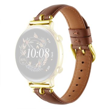 20mm Universal Smart Watch Band Genuine Cow Leather Strap Replacement - Caramel+Gold Buckle Buckle