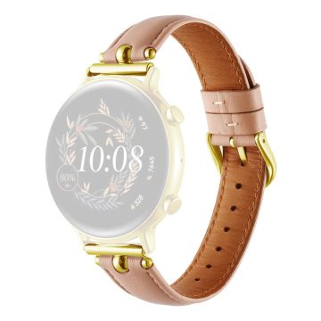 20mm Universal Smart Watch Band Genuine Cow Leather Strap Replacement - Light Pink+Gold Buckle Buckle