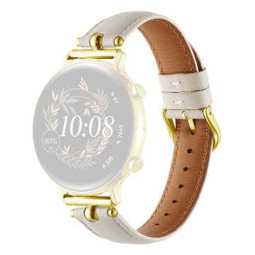 20mm Universal Smart Watch Band Genuine Cow Leather Strap Replacement - White+Gold Buckle Buckle