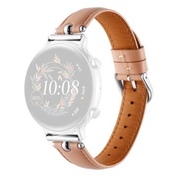 20mm Universal Smart Watch Band Genuine Cow Leather Strap Replacement - Light Pink+Silver Buckle Buckle