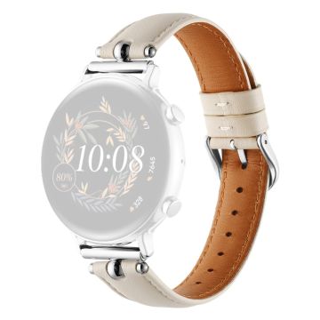 20mm Universal Smart Watch Band Genuine Cow Leather Strap Replacement - White+Silver Buckle Buckle