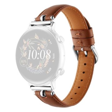 20mm Universal Smart Watch Band Genuine Cow Leather Strap Replacement - Caramel+Silver Buckle Buckle