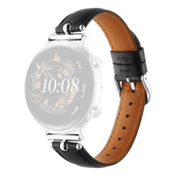 20mm Universal Smart Watch Band Genuine Cow Leather Strap Replacement - Black+Silver Buckle Buckle