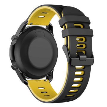 Samsung Galaxy Watch6 Classic 47mm 43mm / GarminActive 5 Flexible Band 20mm Dual Color Watch Strap - Black+Yellow