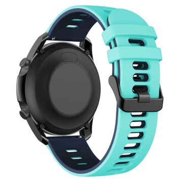 Samsung Galaxy Watch6 Classic 47mm 43mm / GarminActive 5 Flexible Band 20mm Dual Color Watch Strap - Teal Green+Blue