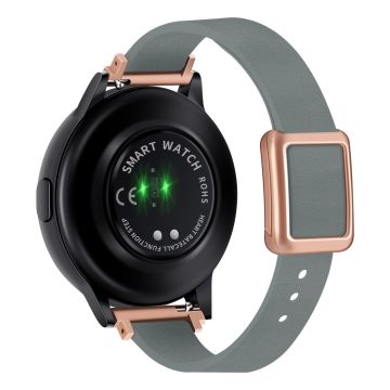 Samsung Galaxy Watch 20mm Universal  Leather Strap with Magnetic Folding Buckle - Linen Blue / Rose Gold Buckle and Rose Gold Buckle