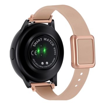 Samsung Galaxy Watch 20mm Universal  Leather Strap with Magnetic Folding Buckle - Pink / Rose Gold Buckle and Rose Gold Buckle