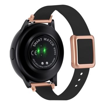 Samsung Galaxy Watch 20mm Universal  Leather Strap with Magnetic Folding Buckle - Black / Rose Gold Buckle and Rose Gold Buckle