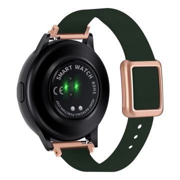 Samsung Galaxy Watch 20mm Universal  Leather Strap with Magnetic Folding Buckle - Dark Green / Rose Gold Buckle and Rose Gold Buckle