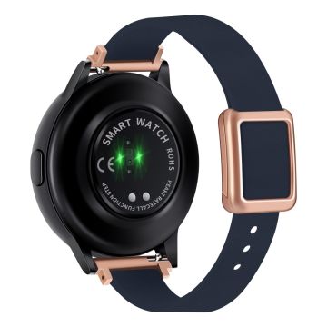 Samsung Galaxy Watch 20mm Universal  Leather Strap with Magnetic Folding Buckle - Midnight Blue / Rose Gold Buckle and Rose Gold Buckle