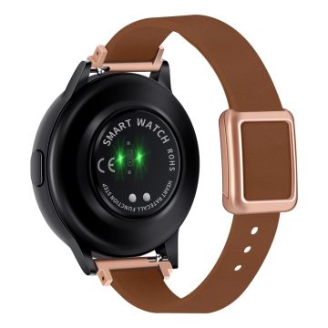 Samsung Galaxy Watch 20mm Universal  Leather Strap with Magnetic Folding Buckle - Brown / Rose Gold Buckle and Rose Gold Buckle