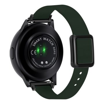 Samsung Galaxy Watch 20mm Universal  Leather Strap with Magnetic Folding Buckle - Dark Green / Black Buckle and Rose Gold Buckle