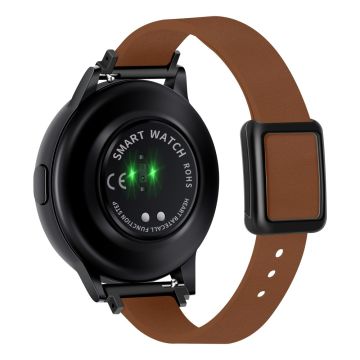 Samsung Galaxy Watch 20mm Universal  Leather Strap with Magnetic Folding Buckle - Brown / Black Buckle and Rose Gold Buckle