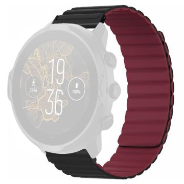 Suunto Spartan Sport Wrist HR Baro / Suunto 7 Magnetic Band 24mm Silicone Watch Strap - Black+Wine Red