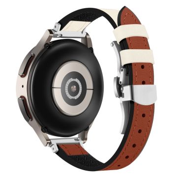 Samsung Gear S3 Classic / Huawei Watch Ultimate / Xiaomi Watch S1 Watch Band 22mm Silicone and Genuine Leather Watch Strap - Beige Brown / Silver Buckle