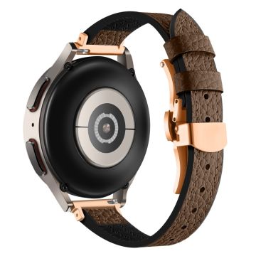 Samsung Galaxy Watch6 / Garmin Venu Sq / Huami Amazfit Bip Silicone and Genuine Leather Band 20mm Watch Strap - Brown / Rose Gold Buckle