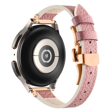 Samsung Galaxy Watch6 / Garmin Venu Sq / Huami Amazfit Bip Silicone and Genuine Leather Band 20mm Watch Strap - Pink / Rose Gold Buckle