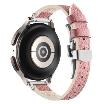 Samsung Galaxy Watch6 / Garmin Venu Sq / Huami Amazfit Bip Silicone and Genuine Leather Band 20mm Watch Strap - Pink / Silver Buckle