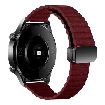 Samsung Galaxy Watch6 / Garmin Venu Sq 2 Leather Watch Band 20mm Magnetic Strap - Wine Red