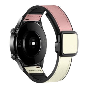 Samsung Galaxy Watch6 / Garmin Venu Sq 2 Watch Band 20mm PU Leather and Flexible Strap - Pink+White