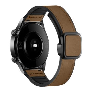 Samsung Gear S3 Classic / Garmin Vivoactive 4 Magnetic Band 22mm Leather Coated Flexible Watch Strap - Dark Brown