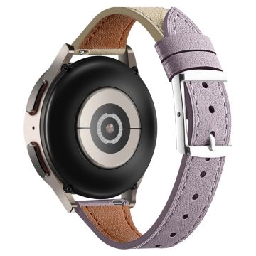 20mm Universal Smart Watch Band Genuine Cow Leather Strap Replacement - Purple+Beige