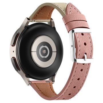 22mm Universal Genuine Cow Leather Strap Replacement - Dark Pink+Beige