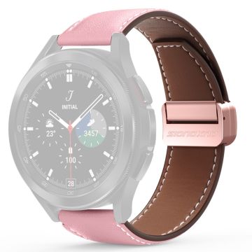 DUX DUCIS YA Series Samsung Galaxy Watch6 / Watch5 / Huawei Watch GT3 Pro 43mm Genuine Cow Leather Strap 20mm Watch Band - Pink