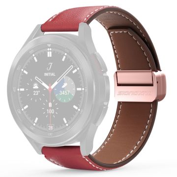 DUX DUCIS YA Series Samsung Galaxy Watch6 / Watch5 / Huawei Watch GT3 Pro 43mm Genuine Cow Leather Strap 20mm Watch Band - Red