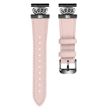 LG Watch Sport Wrist Band Rhinestone Crown Design Cowhide Watch Strap - Pink