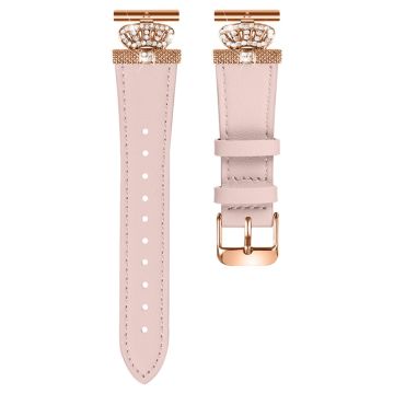 LG Watch Sport Watch Band Rhinestone Crown Connector Cowhide Strap - Pink