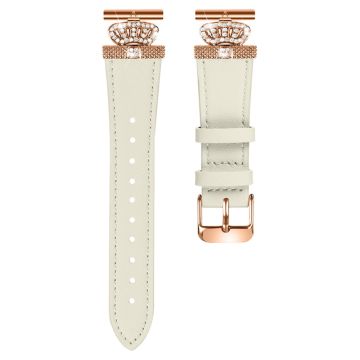 LG Watch Sport Watch Band Rhinestone Crown Connector Cowhide Strap - Apricot