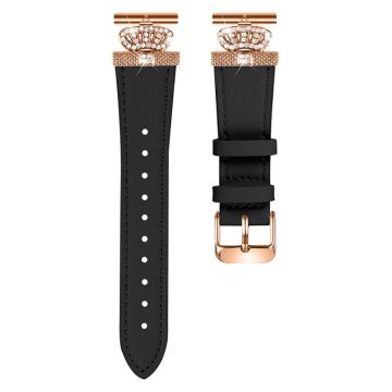 LG Watch Sport Watch Band Rhinestone Crown Connector Cowhide Strap - Black