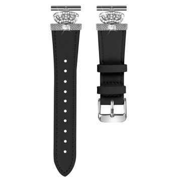 LG Watch Sport Watch Band Rhinestone Crown Design Cowhide Replace Strap - Black