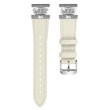 LG Watch Sport Watch Band Rhinestone Crown Design Cowhide Replace Strap - Apricot